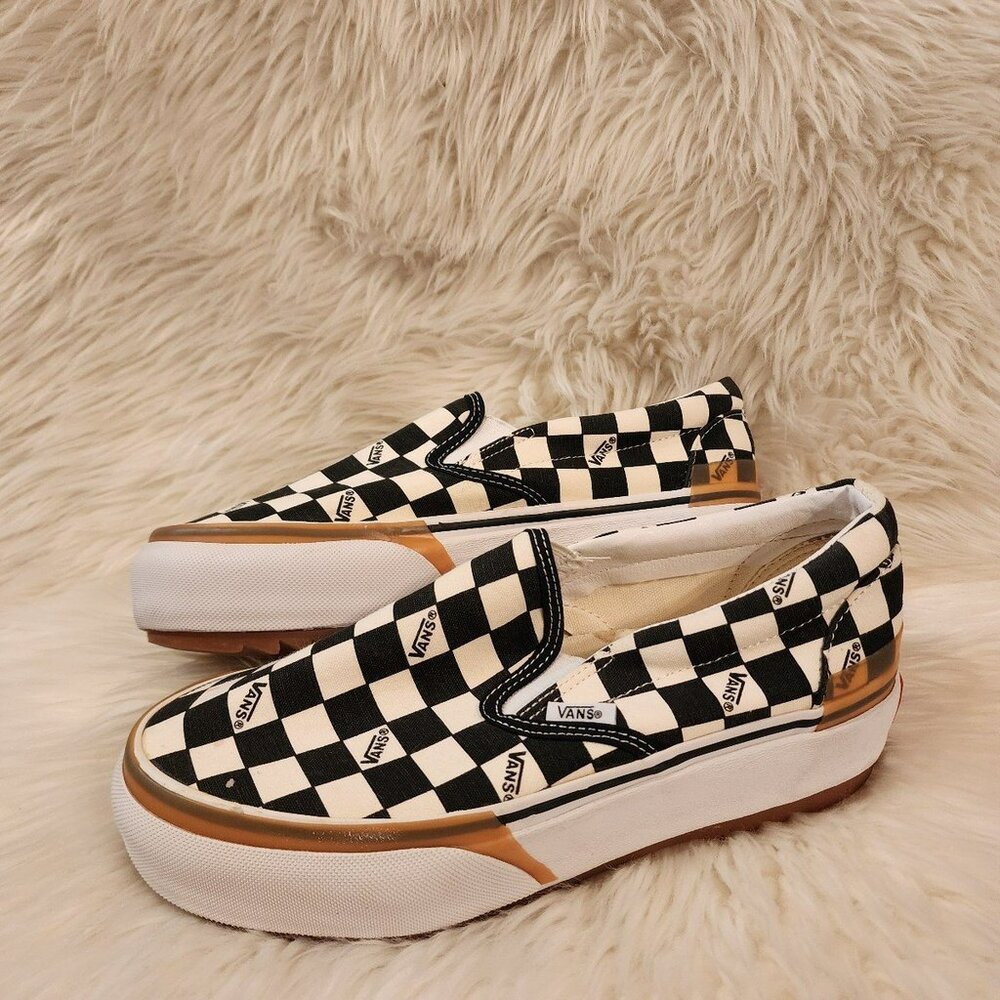 Vans Black and White Checkered Platform Sneakers